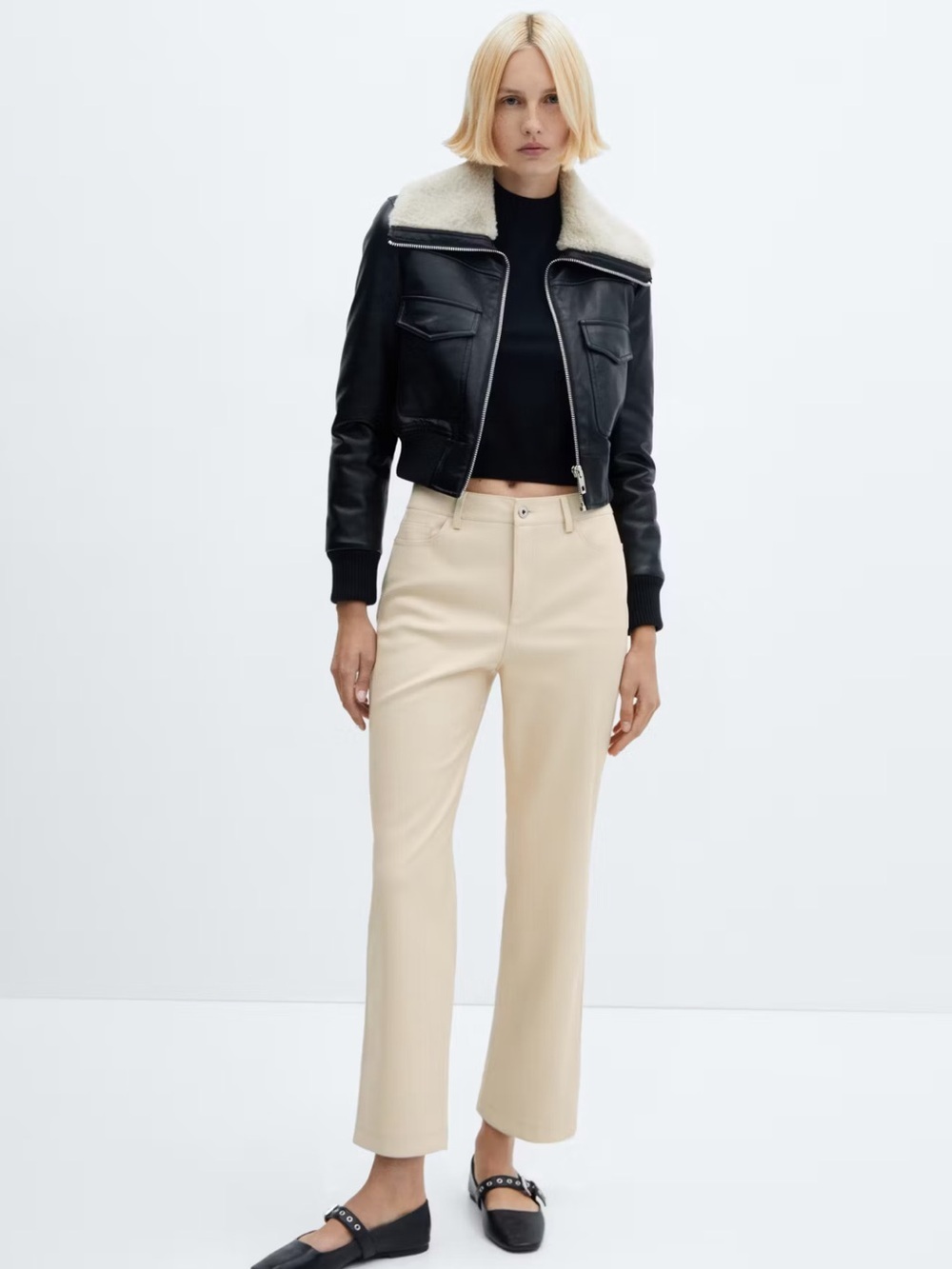 Mango Faux Leather Beige Pants